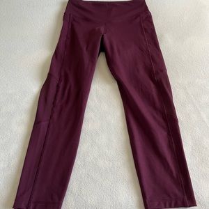 Burgundy VSPINK COZY Fleece Lined Leggings NWOT side pockets size Medium